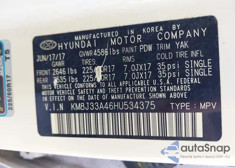 2017 Hyundai Tucson Se Plus from USA, damaged, VIN KM8J33A46HU534375